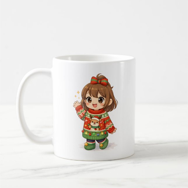 Adorable Christmas Sweater Girl Mug (Left)