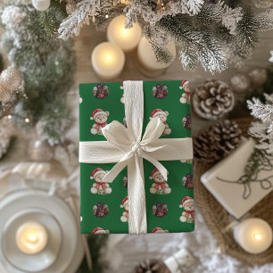 Adorable Christmas Teddy Bear Custom Photo Wrapping Paper