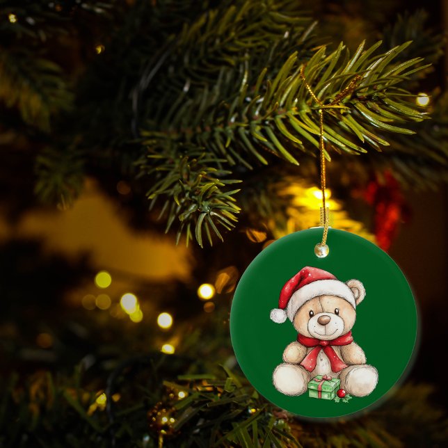 Adorable Christmas Teddy Bear Personlised Ceramic Ornament (Creator Uploaded)