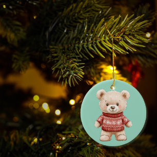 Adorable Christmas Teddy Bear Personlised Ceramic Ornament