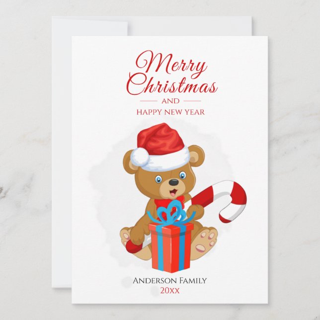 Adorable Christmas Teddy | Personalised Christmas Holiday Card (Front)