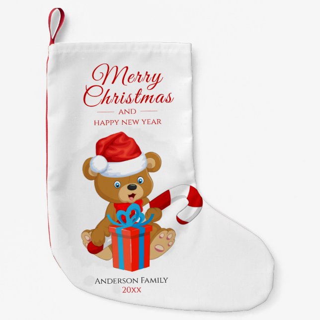 Adorable Christmas Teddy | Personalised Christmas Small Christmas Stocking (Front)
