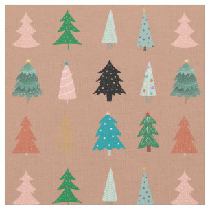 Adorable Christmas trees pink green blue dots cute Fabric