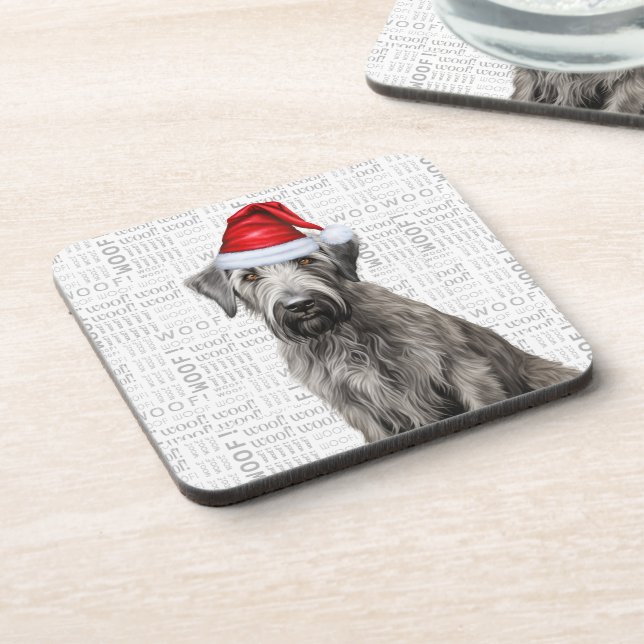 Adorable Christmas Wolfhound Dog Woof Word Art Coaster (Left Side)