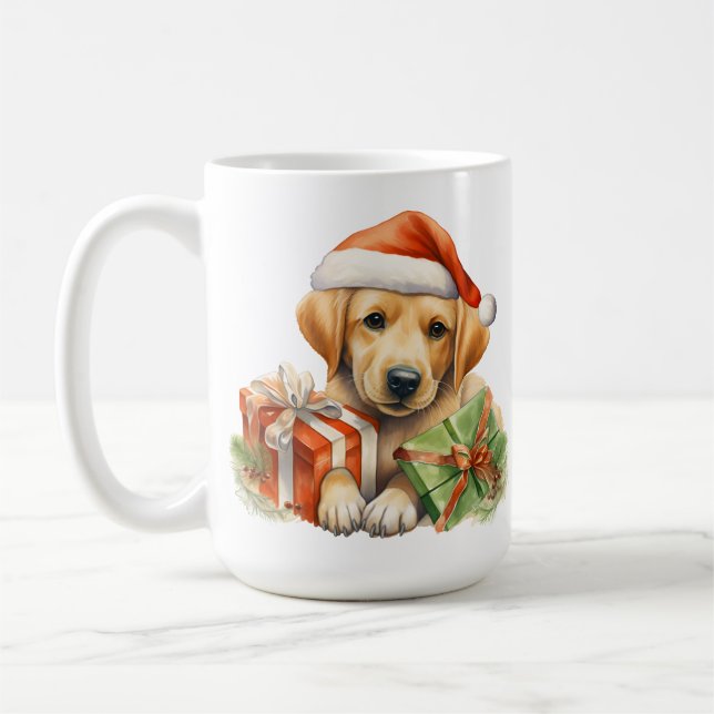 ADORABLE CHRISTMAS YELLOW LABRADOR RETRIEVER COFFEE MUG (Left)