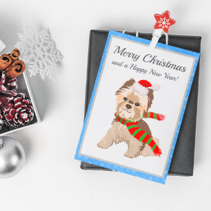 Adorable Christmas Yorkie In Santa Hat Merry  Holiday Postcard