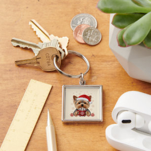 Adorable Christmas Yorkshire Terrier Key Ring