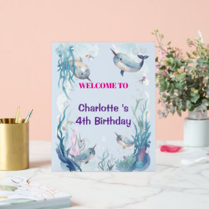 Adorable Chubby Narwhal Whale fish Seamless Sea Li Acrylic Sign