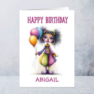 Adorable Circus Clown Holding Balloons Birthday Card