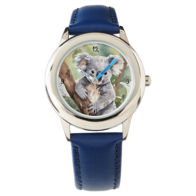 Adorable Clock with Koala Bebé Watercolor Style Watch (Front)