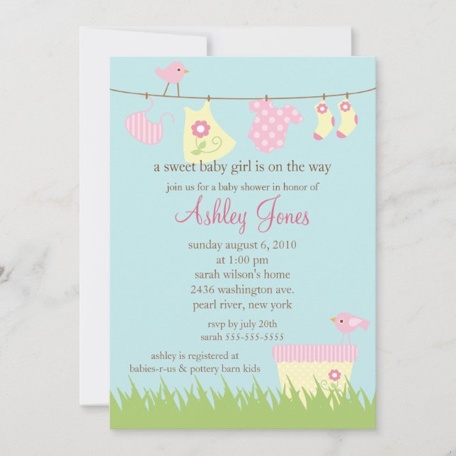 Adorable Clothesline Baby Shower Invitation (Front)
