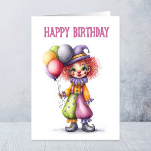 Adorable Clown Holding Balloons Birthday Card