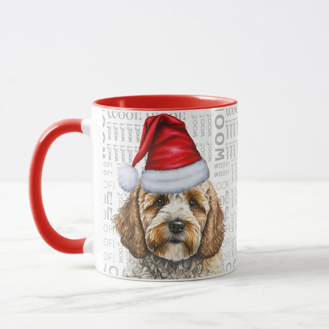 Adorable Cockapoo and Woof Art Christmas Mug (Left)