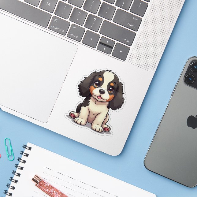 Adorable Cocker Spaniel Puppy – Chibi Style (Laptop w/ iPhone)