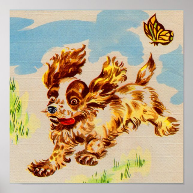 adorable cocker spaniel puppy on the run poster (Front)