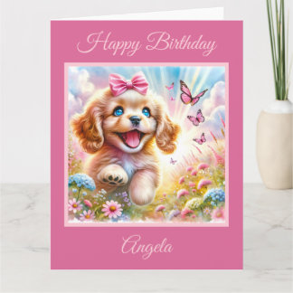 Adorable Cocker Spaniel Puppy with Butterflies Card