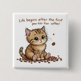 Adorable Coffee Kitten Wall Art 15 Cm Square Badge
