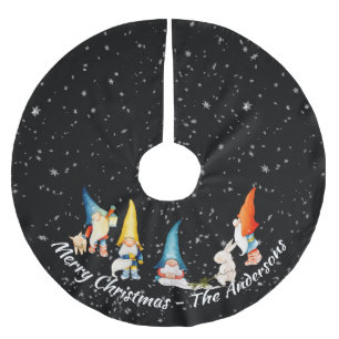 Adorable Colorful Christmas Elves, Gnomes Brushed Polyester Tree Skirt