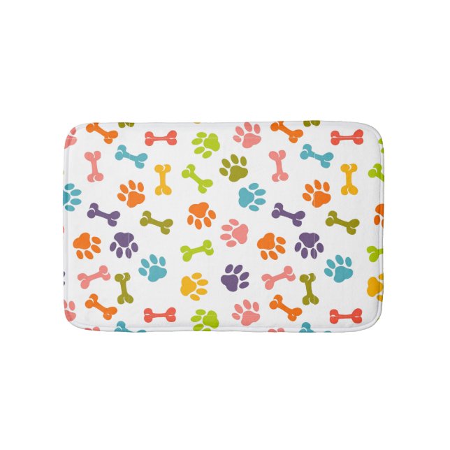 Adorable Colourful Bones and Puppy Paw Prints Bath Mat (Front)