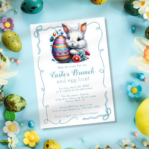 Adorable Colourful Bunny Egg Bows Easter Brunch Invitation