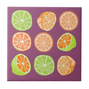 Adorable colourful citrus l Orange Green Purple Ceramic Tile