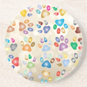 Adorable Colourful Dog Paw Prints,Bokeh Coaster