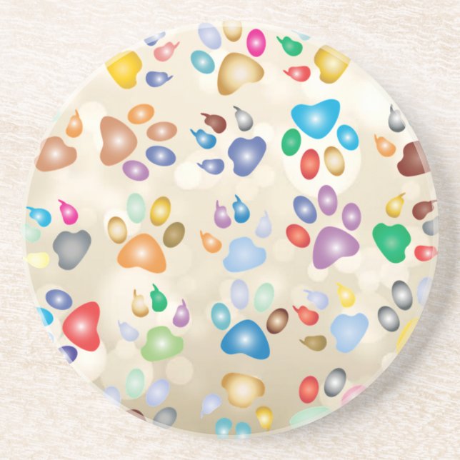 Adorable Colourful Dog Paw Prints,Bokeh Coaster (Front)