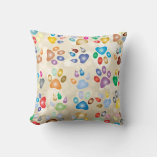Adorable Colourful Dog Paw Prints,Bokeh Cushion