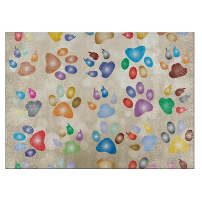 Adorable Colourful Dog Paw Prints,Bokeh Cutting Board (Front)