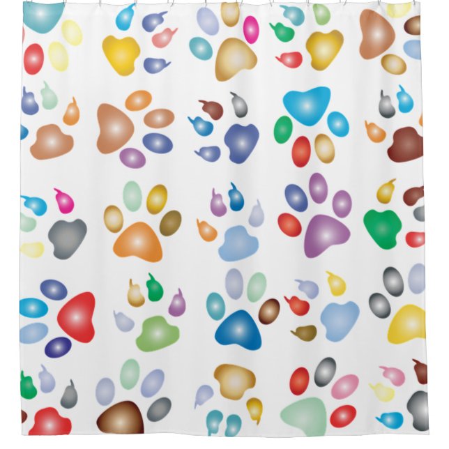 Adorable Colourful Dog Paw Prints,Bokeh Shower Curtain (Front)