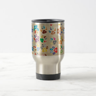 Adorable Colourful Dog Paw Prints,Bokeh Travel Mug