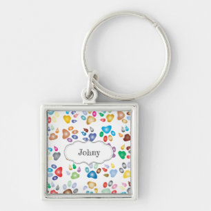 Adorable Colourful Dog Paw Prints,-Personalised Key Ring