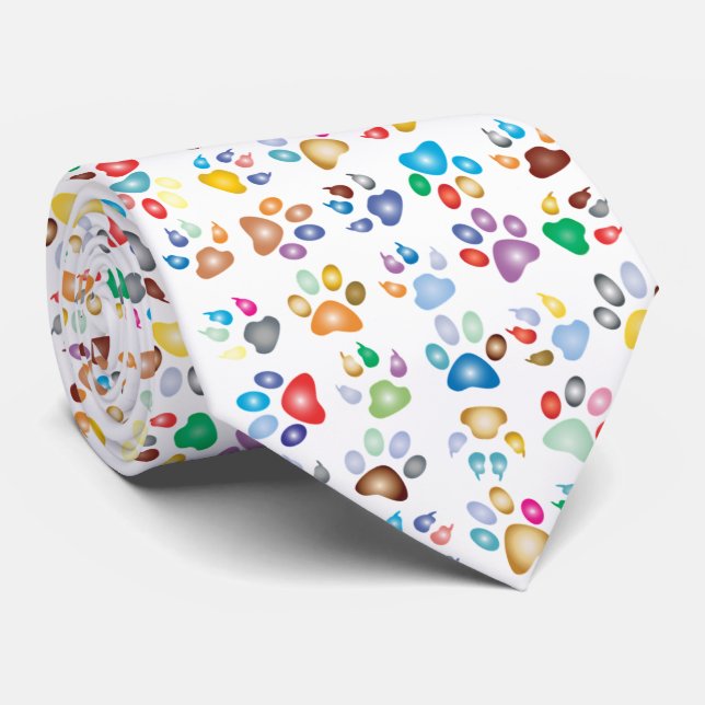 Adorable Colourful Dog Paw Prints Tie (Rolled)