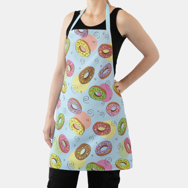 Adorable colourful doughnuts Blue pattern  Apron (Insitu)