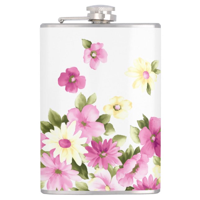 Adorable Colourful Girly Blooming Flowers Hip Flask (Front)