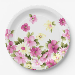 Adorable Colourful Girly Blooming Flowers Paper Plate