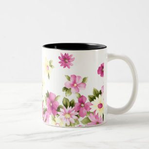 Adorable Colourful Girly Blooming Flowers Two-Tone Coffee Mug