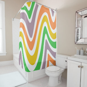 Adorable colourful modern vintage orange green cut shower curtain