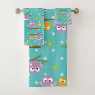 Adorable Colourful Owls on a Branch Bath Towel Set
