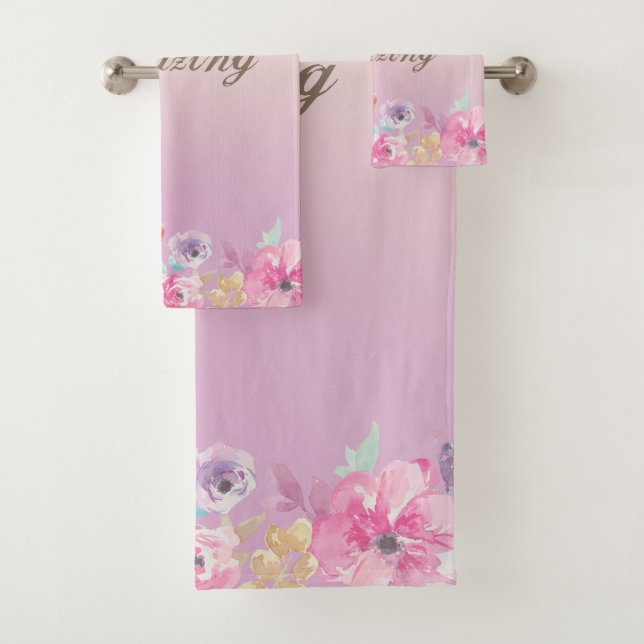 Adorable Colourful Watercolor Flowers Bath Towel Set (Insitu)