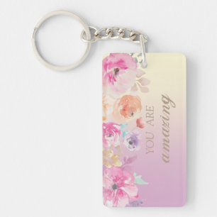 Adorable Colourful Watercolor Flowers Key Ring