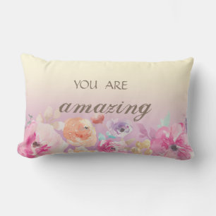 Adorable Colourful Watercolor Flowers Lumbar Cushion