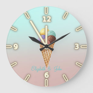 Adorable Cool Colourful Ice Cream Cones Large Clock