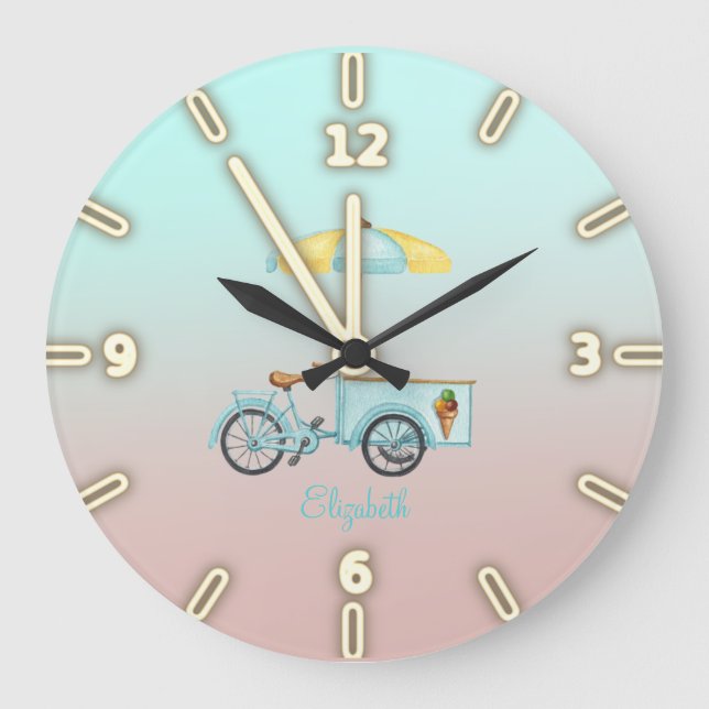 Adorable Cool Ice Cream Bicycle Large Clock (Front)