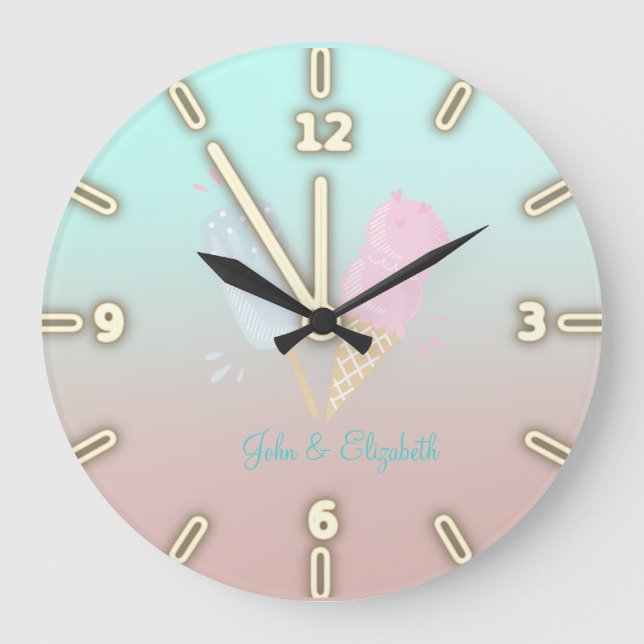 Adorable Cool Ice Cream Cones,Love  Large Clock (Front)