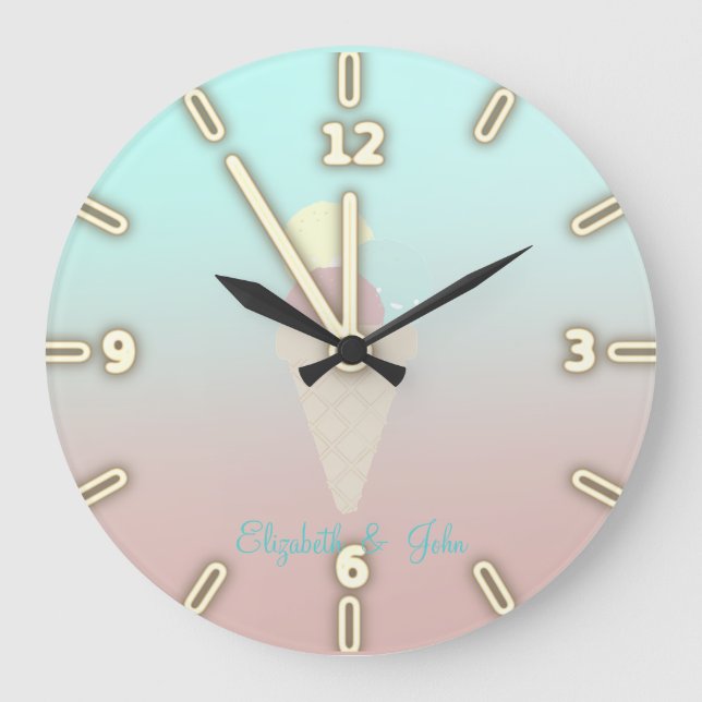 Adorable Cool Ice Cream Cones -Personalised Large Clock (Front)
