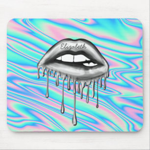 Adorable Cool Metallic Dripping Lips,Holographic Mouse Pad