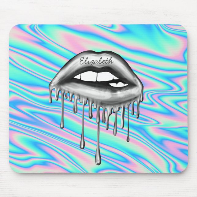 Adorable Cool  Metallic Dripping Lips,Holographic Mouse Pad (Front)