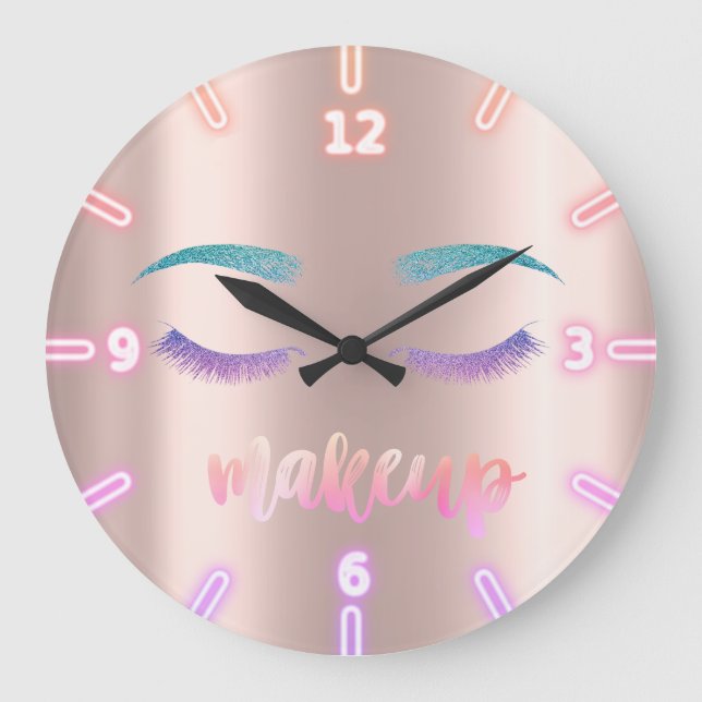 Adorable Cool Trendy Rose Gold Glitter Faux Lahes Large Clock (Front)