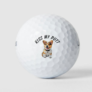 Adorable Corgi Puppy Cheeky Humor 'Kiss My Putt' Golf Balls